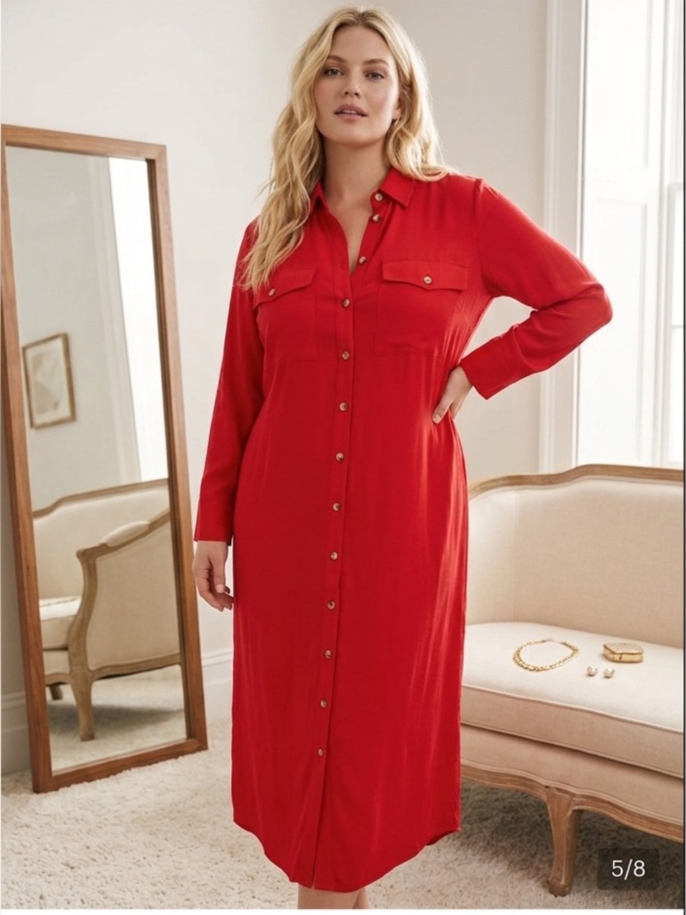 Anthropologie Silk Red Button-Front Dress